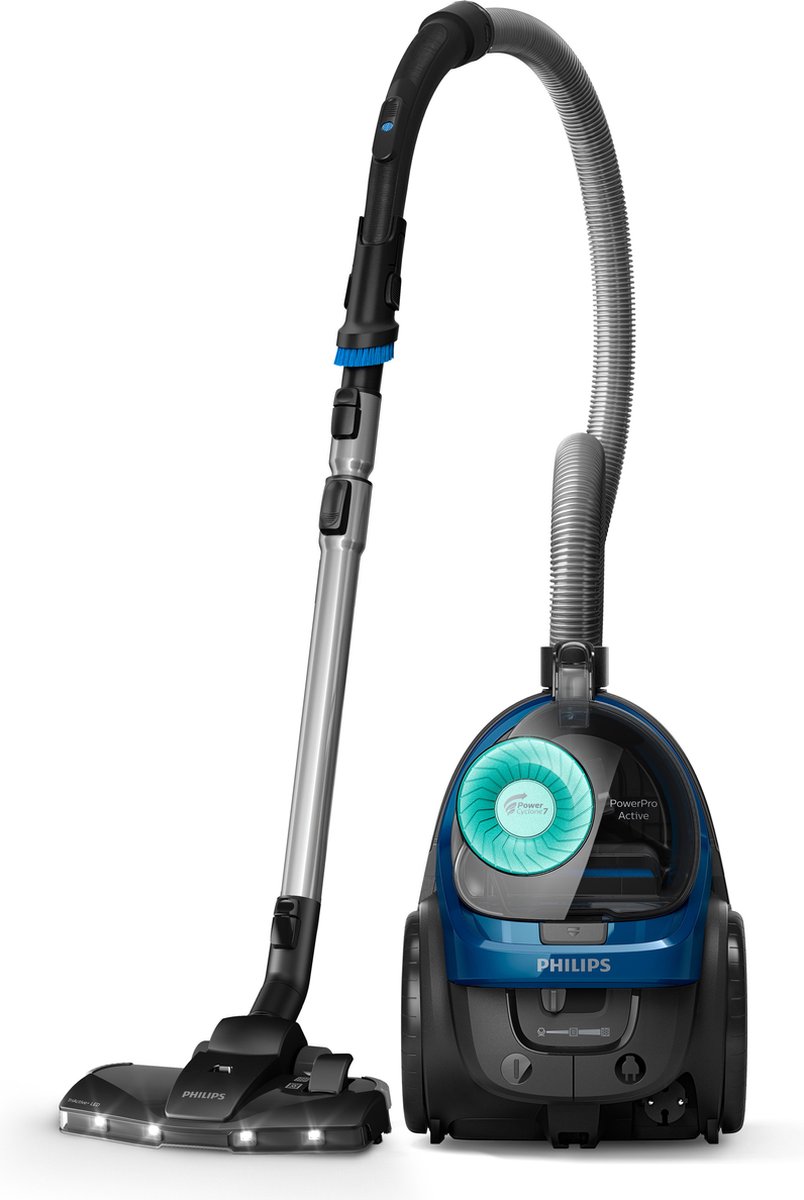 De Philips stofzuiger zonder zak uit de 5000-serie bereikt met minimale inspanning maximaal grondige reinigingsresultaten dankzij de PowerCyclone 7-technologie en het TriActive+ LED-mondstuk om verborgen stof zichtbaar te maken.
