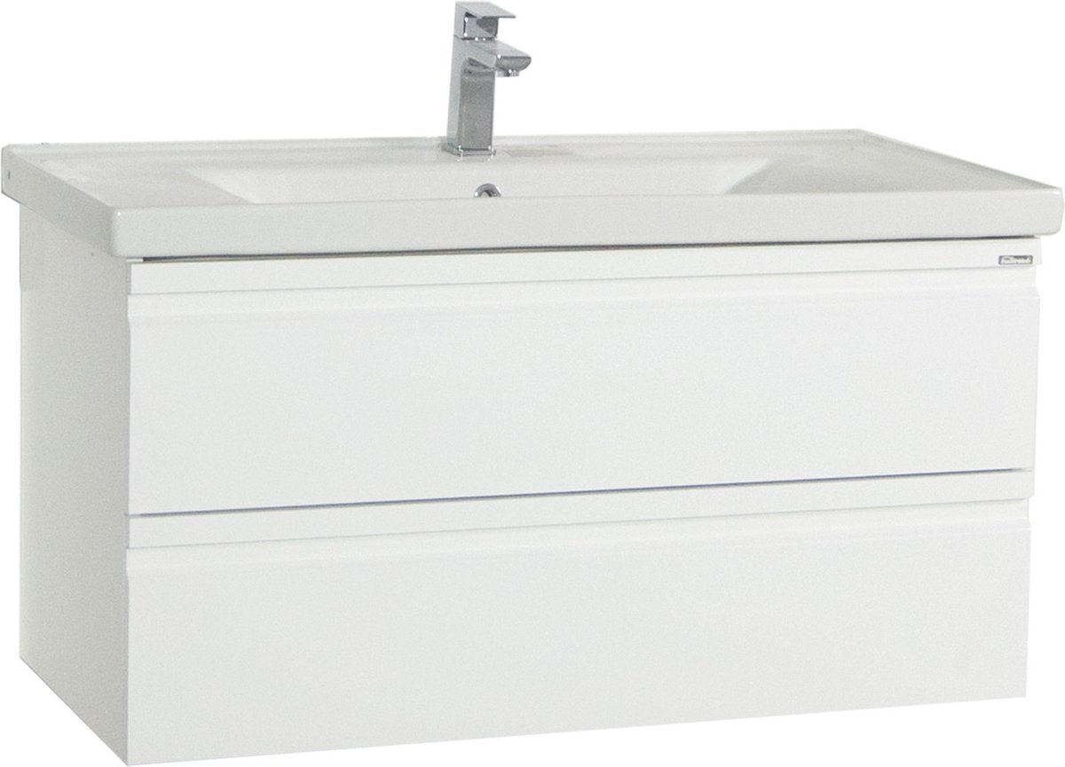VCM 2-tlg. Waschplatz Waschtisch 100 cm Badmöbel Set Waschbecken grifflose Schublade Silora XL