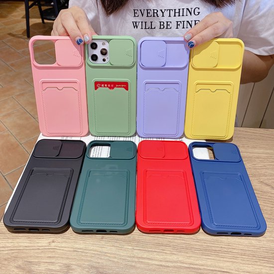 Coque Arrière iPhone 14 avec Protection Caméra - Siliconen - Porte-Cartes - TPU - Apple iPhone 14 - Rouge