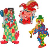 Pack décoration Carnaval - 3x grands clowns décoration murale en plastique