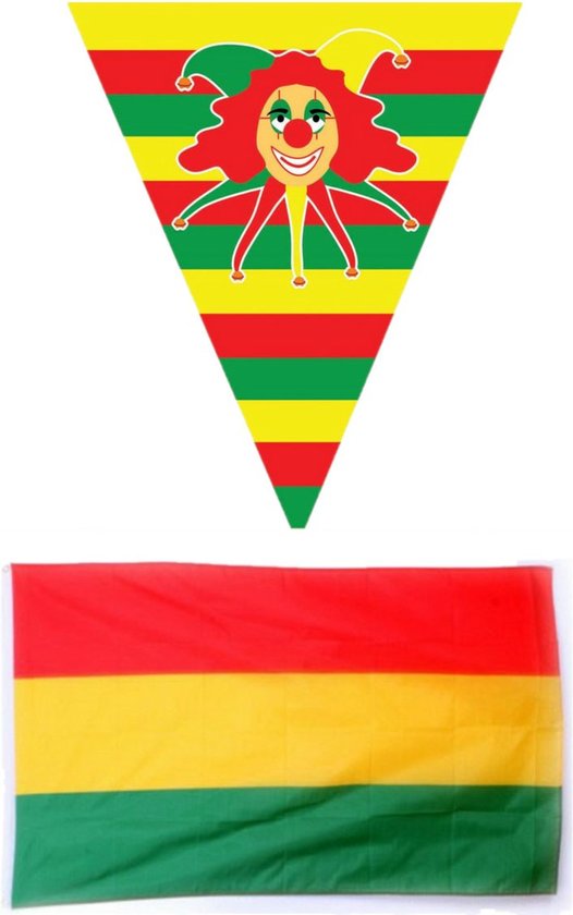 Carnaval versiering pakket 1x grote vlag en 4x puntvlaggetjes Clowns en... Carnaval versiering pakket 1x grote vlag en 4x puntvlaggetjes Clowns en...