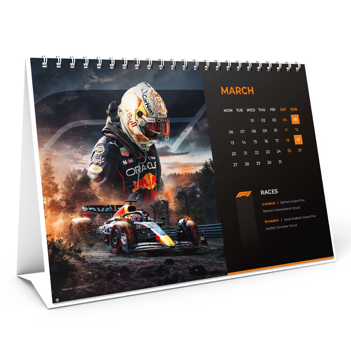 Formule 1 Kalender 2023 | Max Verstappen | A5 Formaat | Met alle aankomende races van 2023 | F1 Bureau kalender | Formule 1 | Kalender | Cadeau | F1 | Red Bull racing