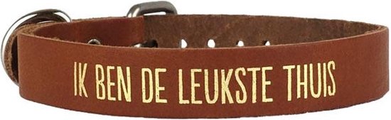 100%LEUK - Honden halsband - cognac leer - 39cm