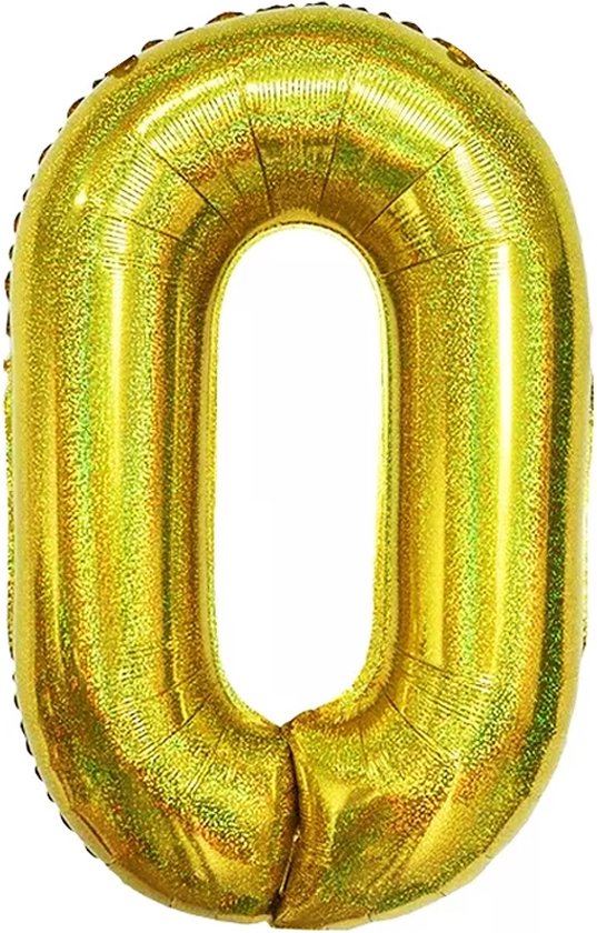 Ballon Cijfer 0 Jaar Goud Helium Ballonnen Verjaardag Versiering Gouden Feest Versiering Met Rietje Glitter - 86Cm