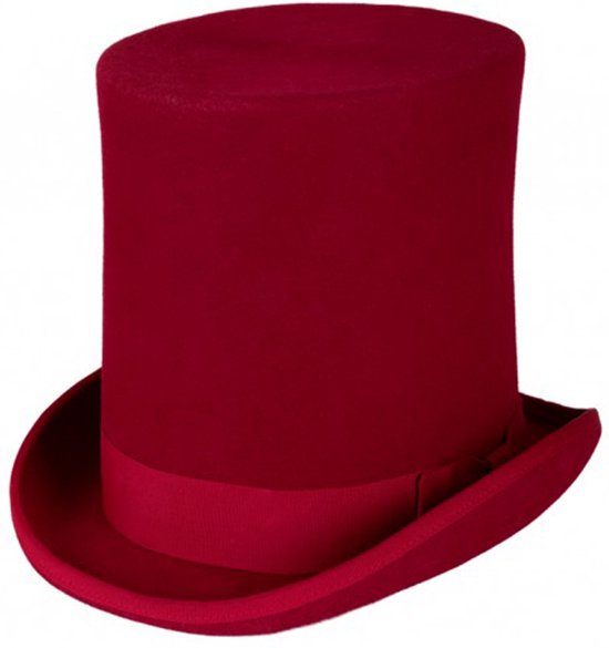 Chapeau haut de forme Luxe rouge extra haut modèle haut de forme homme femme - taille 61