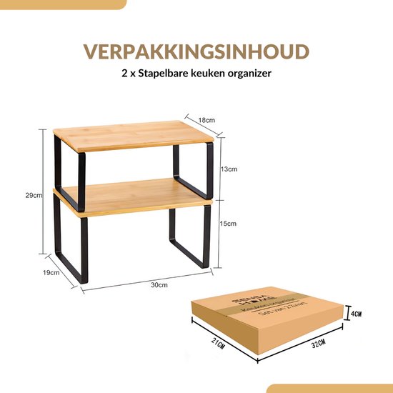 SensaHome - Organisateur de Cuisine - Organisateur de Bureau / Comptoir - Support de Cuisine / Support à Épices / Organisateur de Salle de Bain - Set de 2 - Zwart