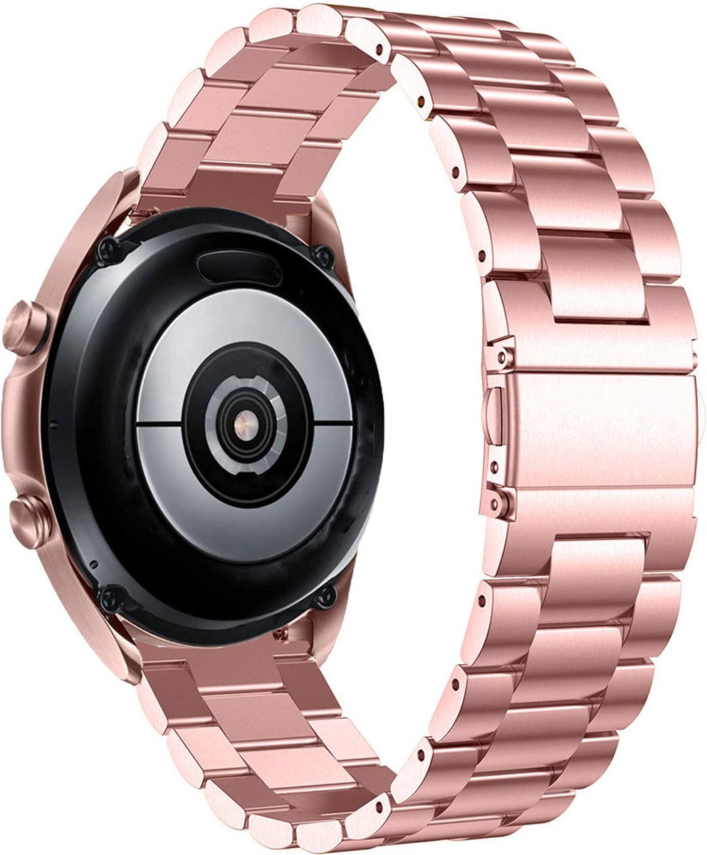 Strap-it Stalen schakel bandje 22mm - RVS bandje geschikt voor Samsung Galaxy Watch 46mm / Galaxy Watch 3 45mm / Gear S3 Classic & Frontier - Amazfit GTR 47mm / GTR 2 / GTR 3 - Pro - OnePlus Watch - rosé pink