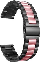 Strap-it Stalen schakel bandje 22mm - RVS bandje geschikt voor Samsung Galaxy Watch 46mm / Galaxy Watch 3 45mm / Gear S3 Classic & Frontier - Amazfit GTR 47mm / GTR 2 / GTR 3 - Pro - OnePlus Watch - zwart/roze