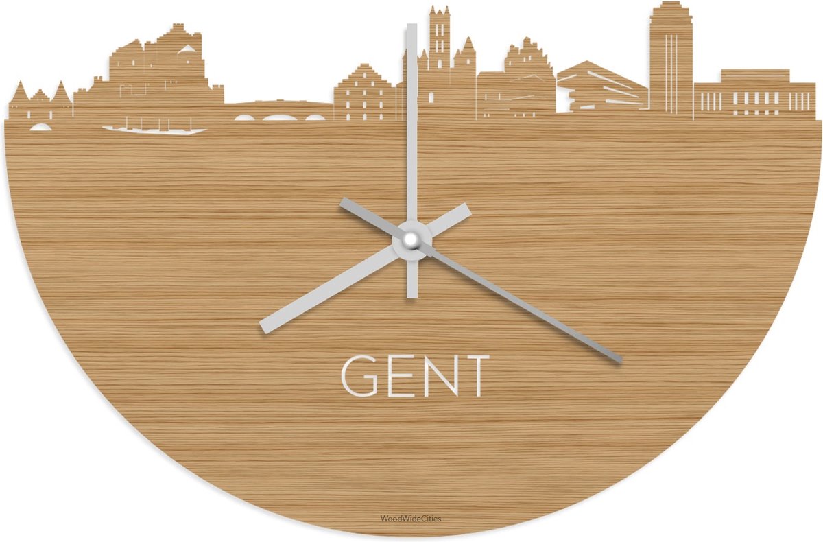 Skyline Klok Gent Bamboe hout - Ø 40 cm - Stil uurwerk - Wanddecoratie - Meer steden beschikbaar - Woonkamer idee - Woondecoratie - City Art - Steden kunst - Cadeau voor hem - Cadeau voor haar - Jubileum - Trouwerij - Housewarming - WoodWideCities
