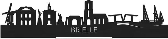 Standing Skyline Brielle Zwart hout - 60 cm - Woondecoratie design - Decoratie om neer te zetten en om op te hangen - Meer steden beschikbaar - Cadeau voor hem - Cadeau voor haar - Jubileum - Verjaardag - Housewarming - Interieur - WoodWideCities