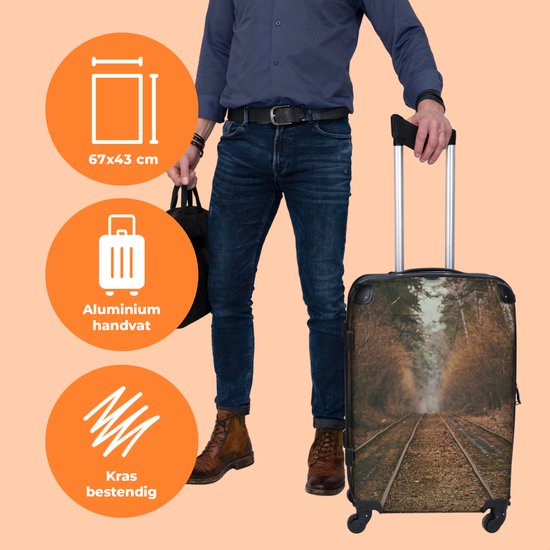 NoBoringSuitcases.com® Valise grande - Chemin - Arbre - Forêt - Automne - Valise trolley avec serrure TSA - Avec roulettes - 90 litres - Valise de voyage - 66 cm
