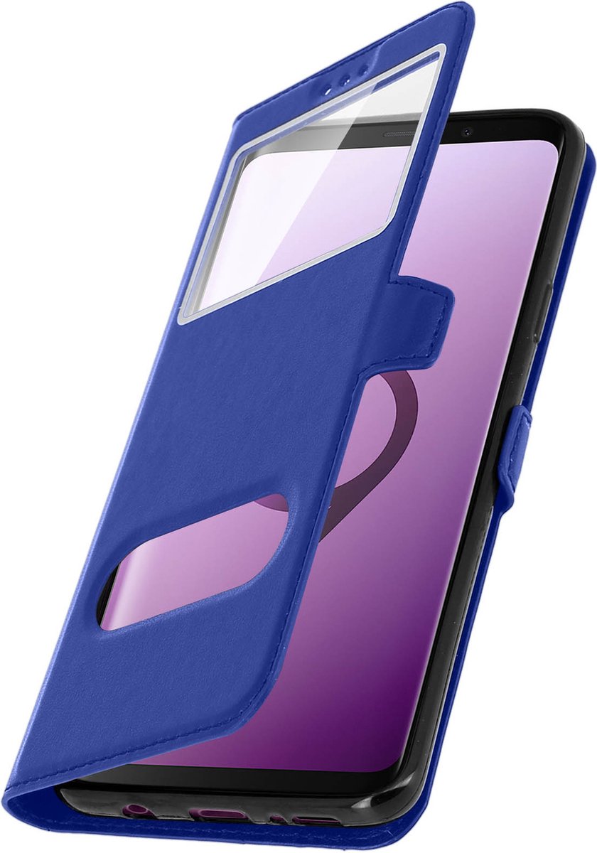 Avizar Foliohoes Geschikt voor Samsung Galaxy S9 blauw met dubbel venster, Blauw