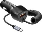 USB-autolader 38W QC 3.0 + geïntegreerde USB-C PD-kabel Forcell Carbon zwart