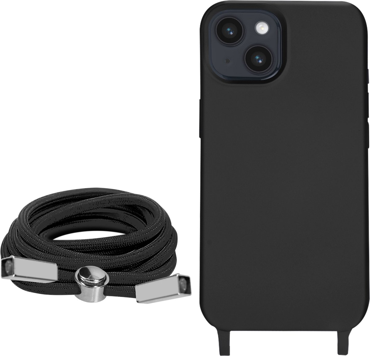 Geschikt voor Apple iPhone 14 Plus Koord Hoesje Semi-rigide Nekkoord 80cm Zwart