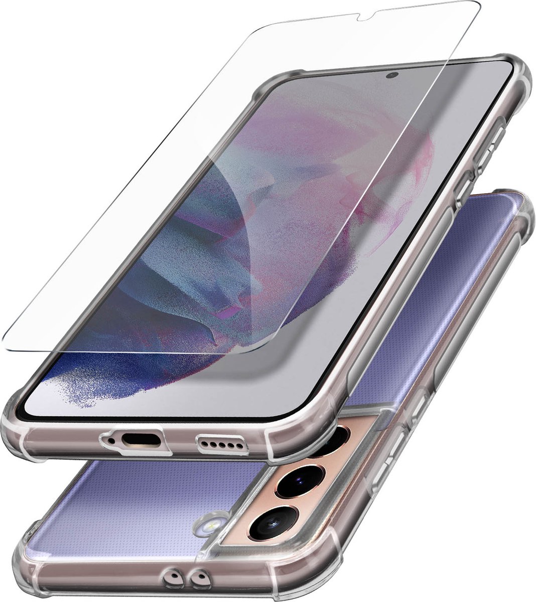 Protection Pack Geschikt voor Samsung Galaxy S21 Verstevigd hoesje + Gehard Glas