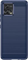 Motorola Moto G72 Hoesje - MobyDefend TPU Gelcase - Geborsteld Metaal + Carbonlook - Blauw - GSM Hoesje - Telefoonhoesje Geschikt Voor Motorola Moto G72