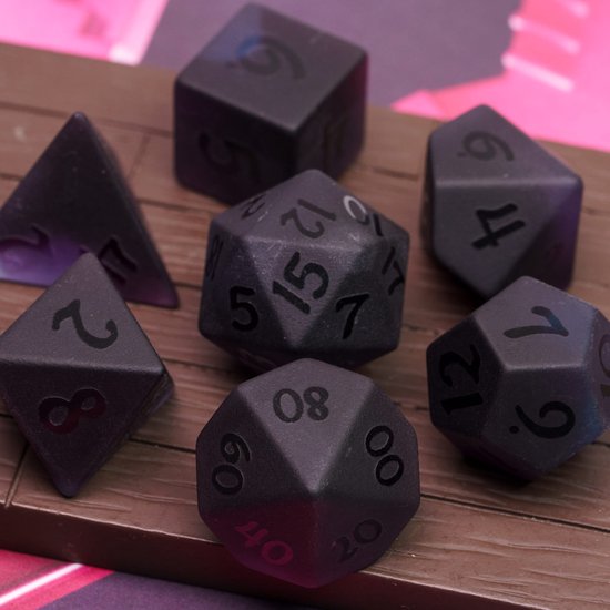 Thumbnail van een extra afbeelding van het spel Purple&Black Glass Colored Glaze Dice with Black PU leather Hexagon Box