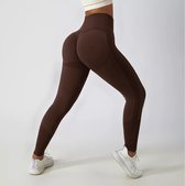 Sportchic - Sportlegging dames - High waist - Elastische band - Squatproof - Anti-zweet – Sportkleding dames – Booty Scrunch - Bruin - L