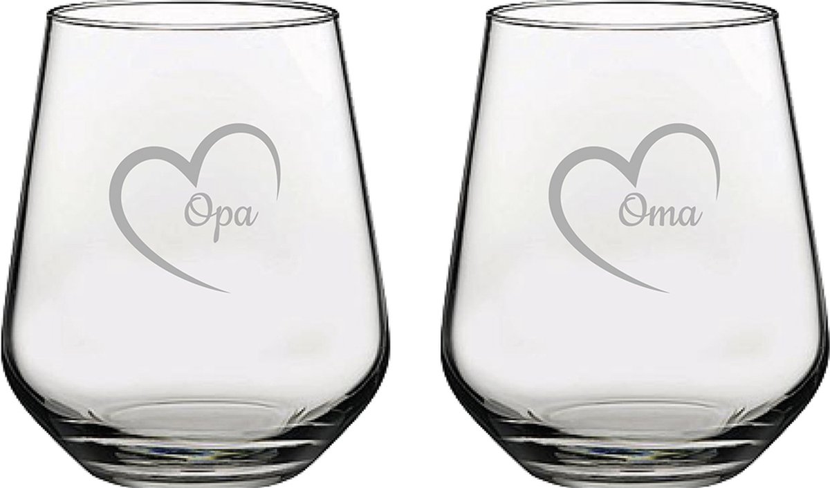 Gegraveerde Drinkglas 42,5cl Opa met hartje & Oma met hartje