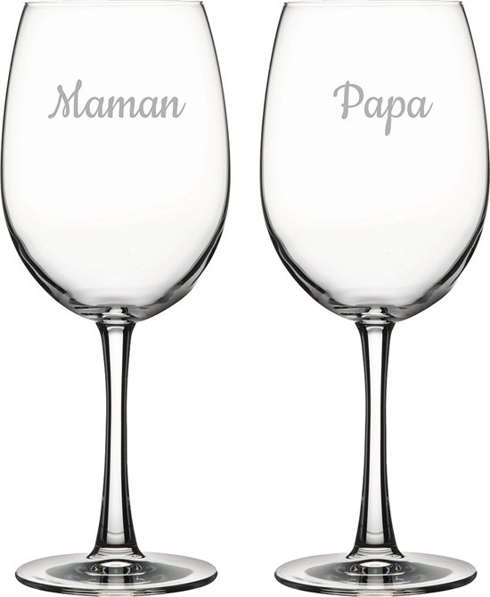 Verre à vin rouge gravé - 46cl - Maman & Papa