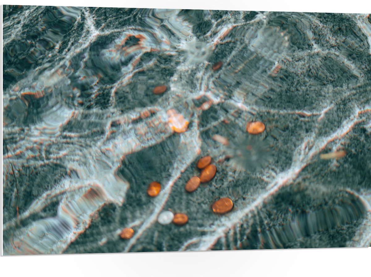 PVC Schuimplaat - Kleingeld op Bodem van Fontein - 105x70 cm Foto op PVC Schuimplaat (Met