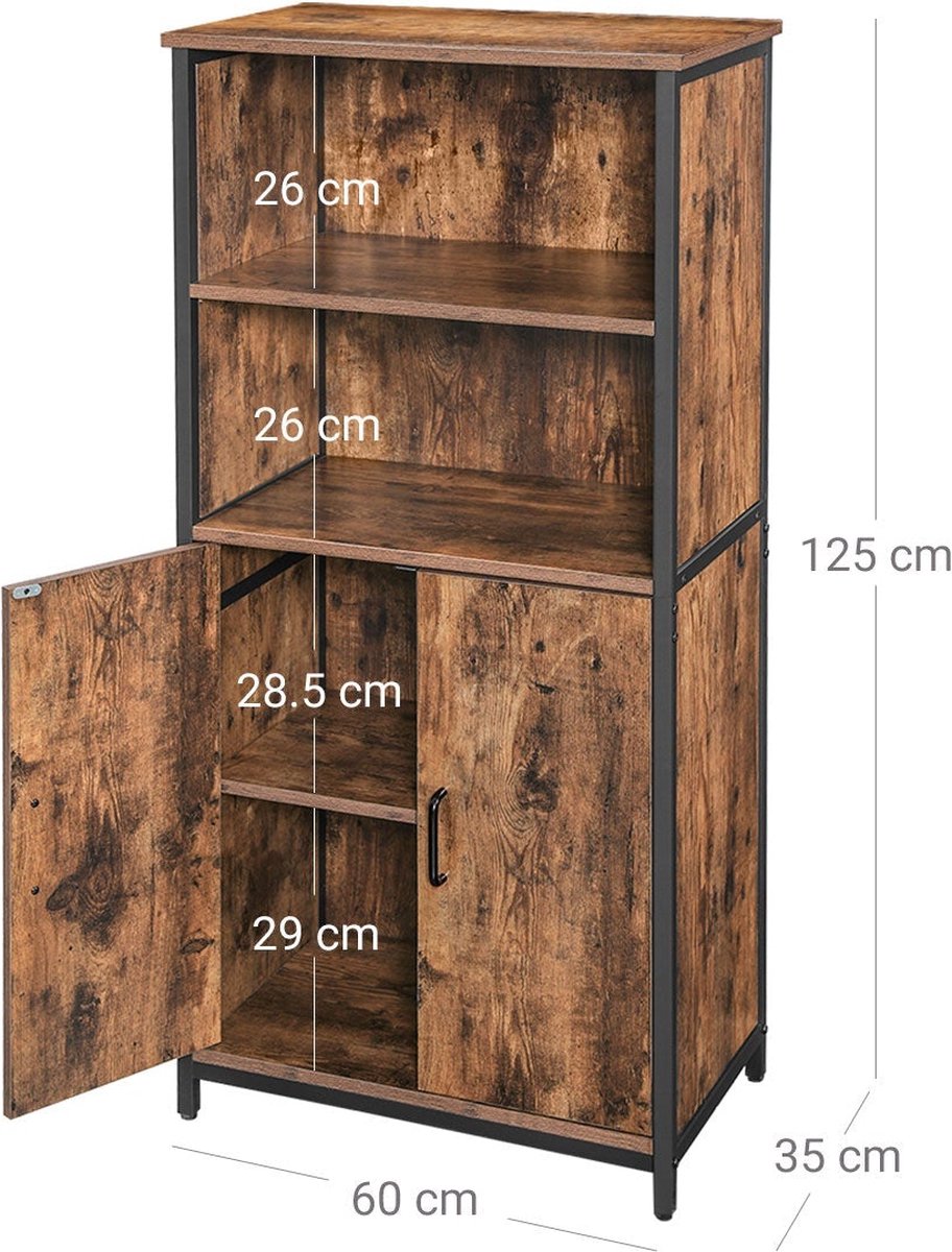 Dressoir - Keukenkast met 2 open vakken - Boekenkast - Bruin