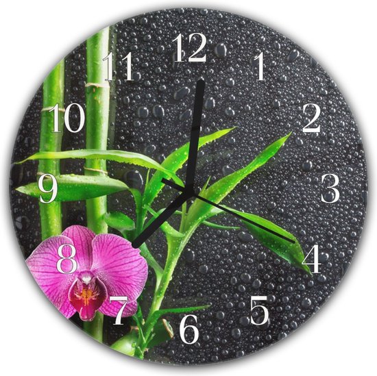 Tulup Glazen Klok - 30x30 Cm - Klok Op Glas Muurdecoratie Wanddecor Kunstdruk Muurkunst Wandklok Gedrukt - Zwarte Wijzers - Groene Golf
