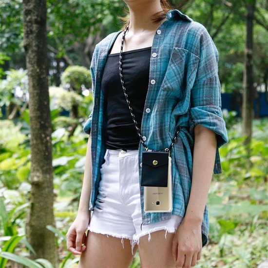 Chaîne de téléphone portable Cadorabo pour Samsung Galaxy A5 2017 en NOIR ARGENT - Étui de protection en silicone avec anneaux dorés, cordon et pochette amovible