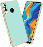 Cadorabo Hoesje geschikt voor Huawei P30 LITE in Glossy Mintgroen - Goud - Beschermhoes Case Cover van flexibel TPU-silicone en met camerabescherming