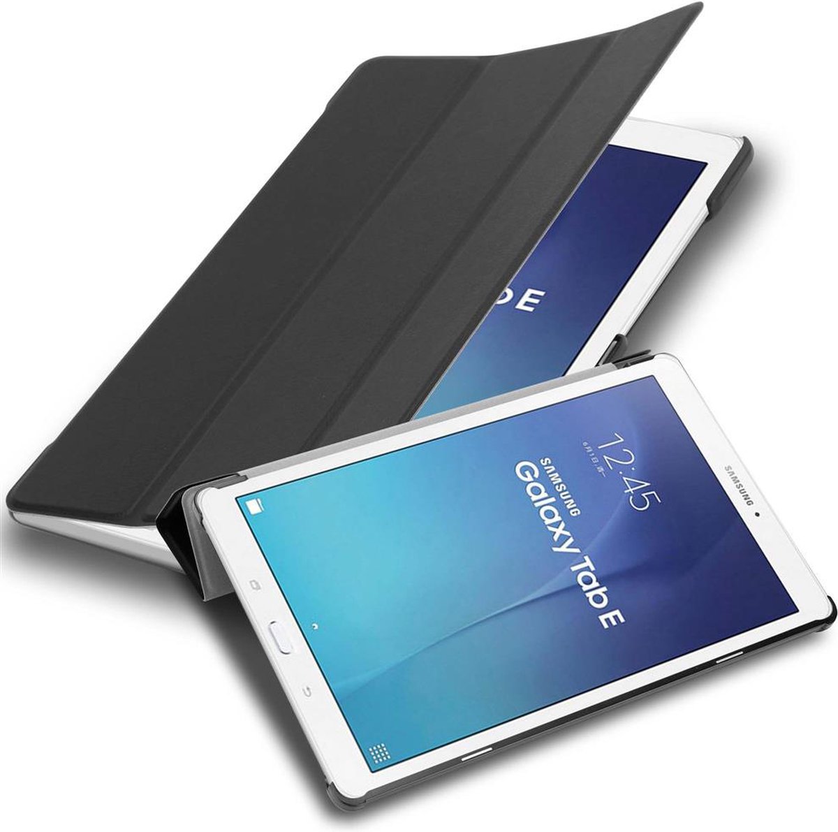 Cadorabo Tablet Hoesje voor Samsung Galaxy Tab E (9.6 inch) in SATIJN ZWART - Ultra dun beschermend geval ZONDER automatische Wake Up en Stand functie Book Case Cover Etui