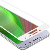 Cadorabo Screenprotector geschikt voor Samsung Galaxy J4 2018 Volledig scherm pantserfolie Beschermfolie in TRANSPARANT met WIT - Gehard (Tempered) display beschermglas in 9H hardheid met 3D Touch