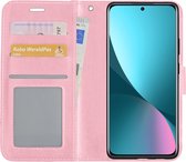 Hoes Geschikt voor Xiaomi 12 Hoesje Book Case Hoes Flip Cover Wallet Bookcase - Lichtroze
