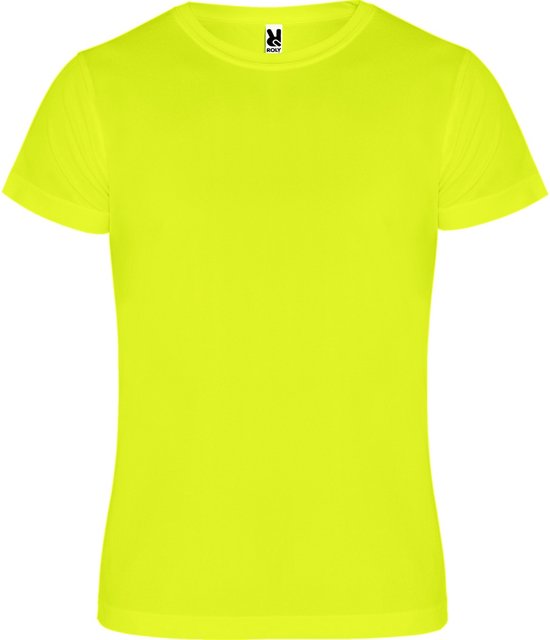 Fluor Geel kinder unisex sportshirt korte mouwen Camimera merk Roly 16 jaar 164-176