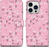 Cadorabo Hoesje geschikt voor Apple iPhone 14 PRO - Design Bloemenregen No. 6 - Beschermhoes Case Cover met magnetische sluiting, standaardfunctie en kaartvakje