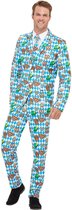 Smiffy's - Boeren Tirol & Oktoberfest Kostuum - Oktoberfest Bierpullen Pretzel - Man - Blauw - XL - Bierfeest - Verkleedkleding