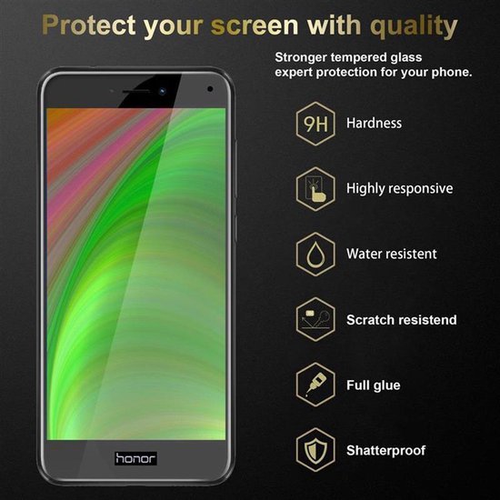 Cadorabo 3x Protecteur d'écran pour Honor 8 LITE Film d'armure plein écran Film de protection en TRANSPARENT avec NOIR - Verre de protection d'écran trempé (trempé) en dureté 9H avec 3D Touch