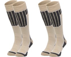 NOMAD® Skisokken Essential 2-Pack | 39/42 Beige | Warme sokken Dames / Heren | Lange Huissokken / Wandelen / Sporten | Knie Kousen | Goede vochtafvoer