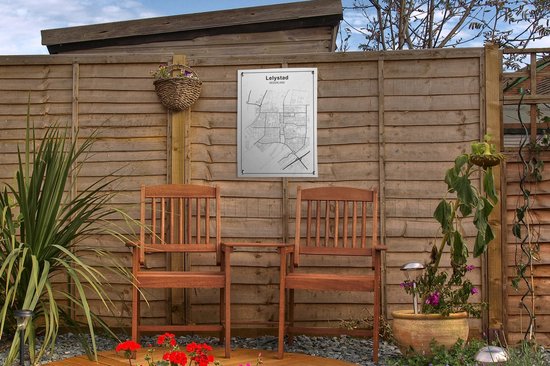Décoration de Jardin Plan de ville - Lelystad - Zwart Wit - 30x40 cm - Carte