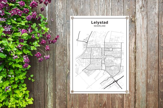 Décoration de Jardin Plan de ville - Lelystad - Zwart Wit - 30x40 cm - Carte