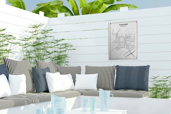 Décoration de Jardin Plan de ville - Lelystad - Zwart Wit - 30x40 cm - Carte