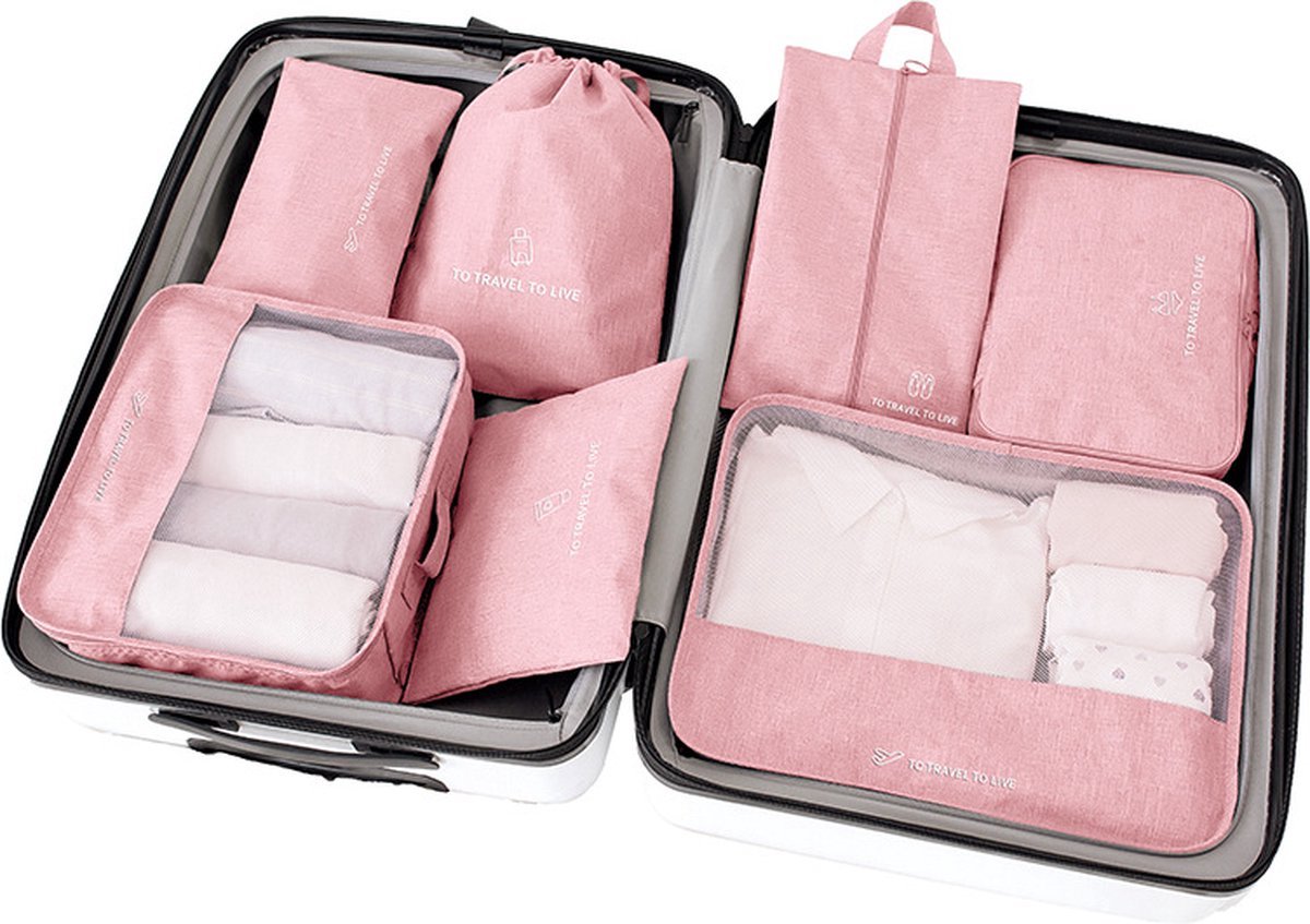 Bol.com Packing Cubes Set 7-Delig - Kleding Organizer - Roze aanbieding