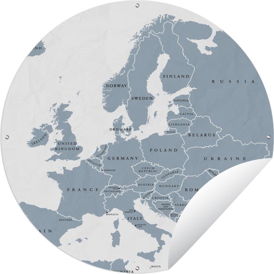Tuincirkel Kaart - Europa - Grijs - 60x60 cm - Ronde Tuinposter - Buiten