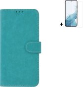 Samsung Galaxy A54 Hoesje - Bookcase - Samsung A54 Screenprotector - Pu Leder Wallet Book Case Turquoise Cover + Screenprotector