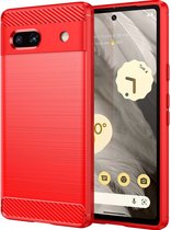 Mobigear Hoesje geschikt voor Google Pixel 7a Telefoonhoesje Flexibel TPU | Mobigear Brushed Slim Backcover | Pixel 7a Case | Back Cover - Rood