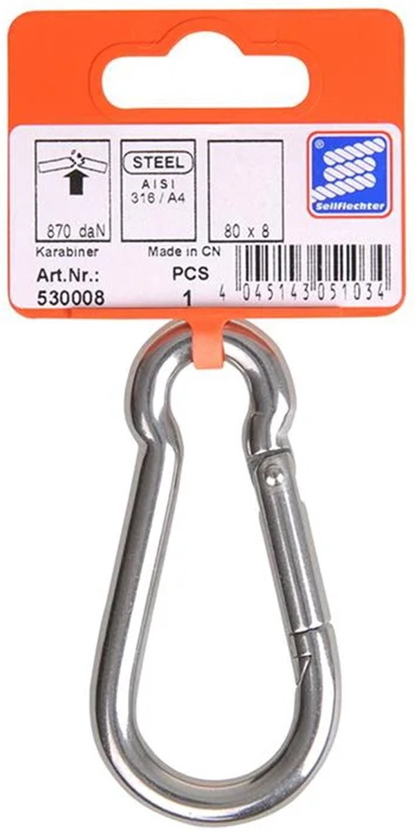 ProPlus Karabijnhaak 80 x 8 mm - A4 RVS Aisi 316 - 870 daN