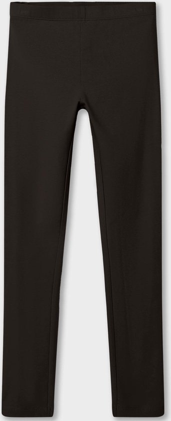 Een donkerbruine meisjeslegging met elastische tailleband.