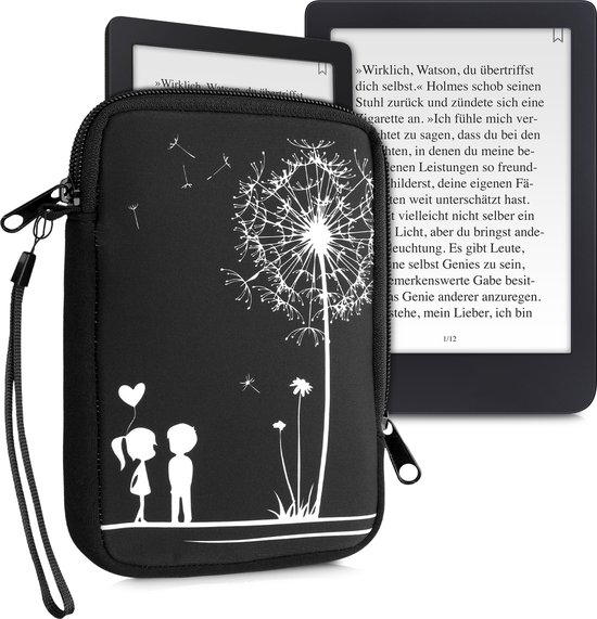 kwmobile Universele Cover voor eReader - Neopreen hoesje Paardenbloemen Liefde design wit / zwart - 17 x 12 x 2 cm van kwmobile — afbeelding 5