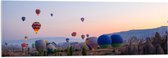 Acrylglas - Lucht Vol Hete Luchtballonnrn boven Landschap in de Avond - 120x40 cm Foto op Acrylglas (Met Ophangsysteem)