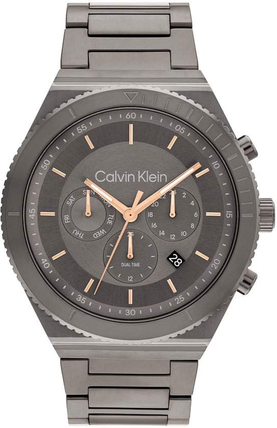 Calvin Klein CK25200304 CK FEARLESS Heren Horloge - Mineraalglas - Staal - Grijs - Ø 45 mm - 44 mm breed - Quartz - Vouw/Vlindersluiting