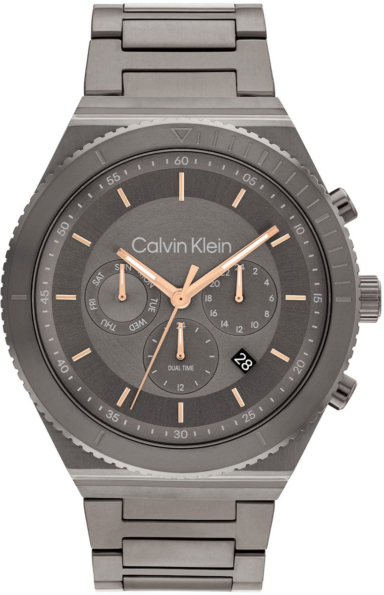 Calvin Klein CK25200304 CK FEARLESS Heren Horloge - Mineraalglas - Staal - Grijs - Ø 45 mm - 44 mm breed - Quartz - Vouw-Vlindersluiting